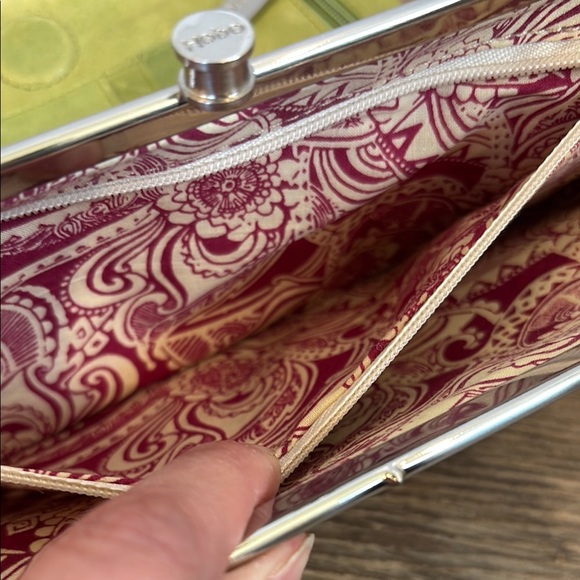 Hobo Lauren Clutch Wallet Leather Double Frame Dark Citron Moss Green Magnetic - Picture 8 of 16